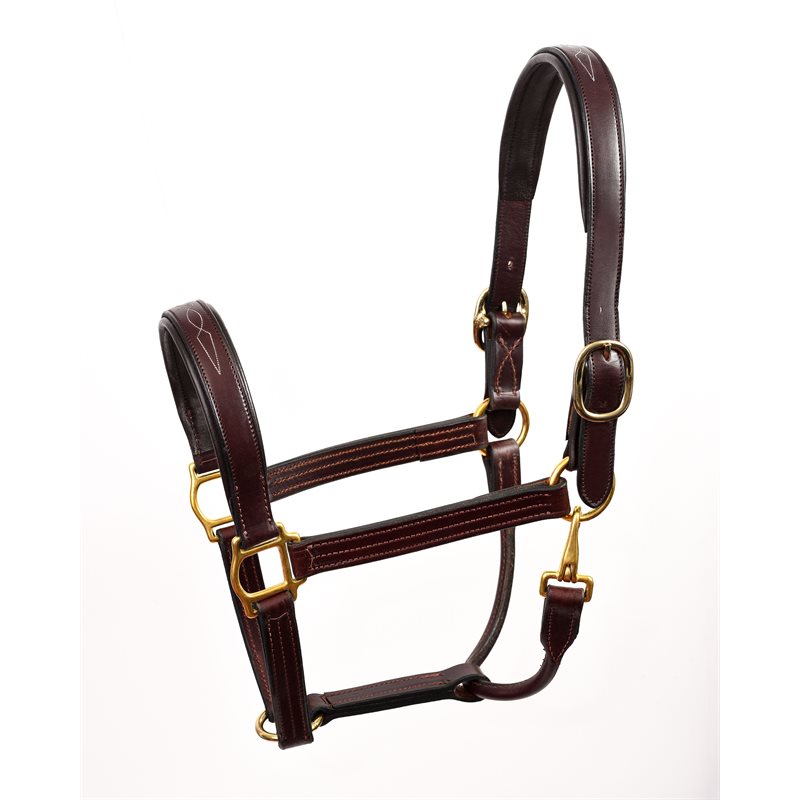 Classic western raw leather halter with carabiner hook