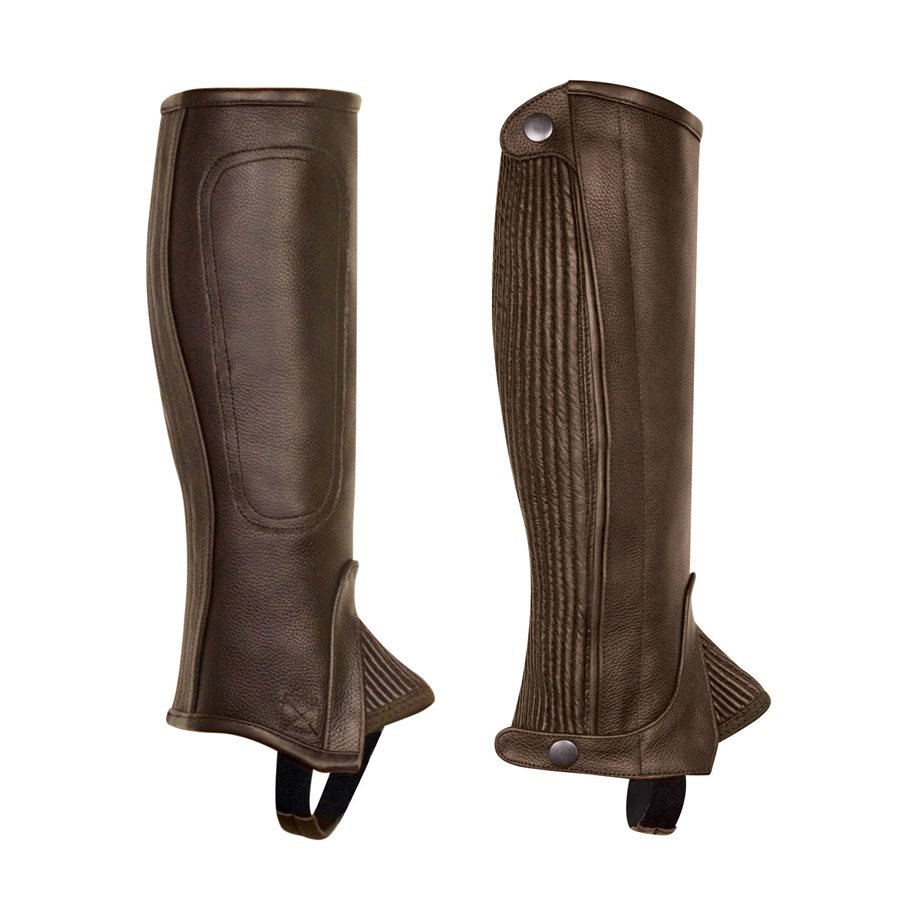 Saxon Kids Equileather Childs Half Chaps Zip Size Small Brown