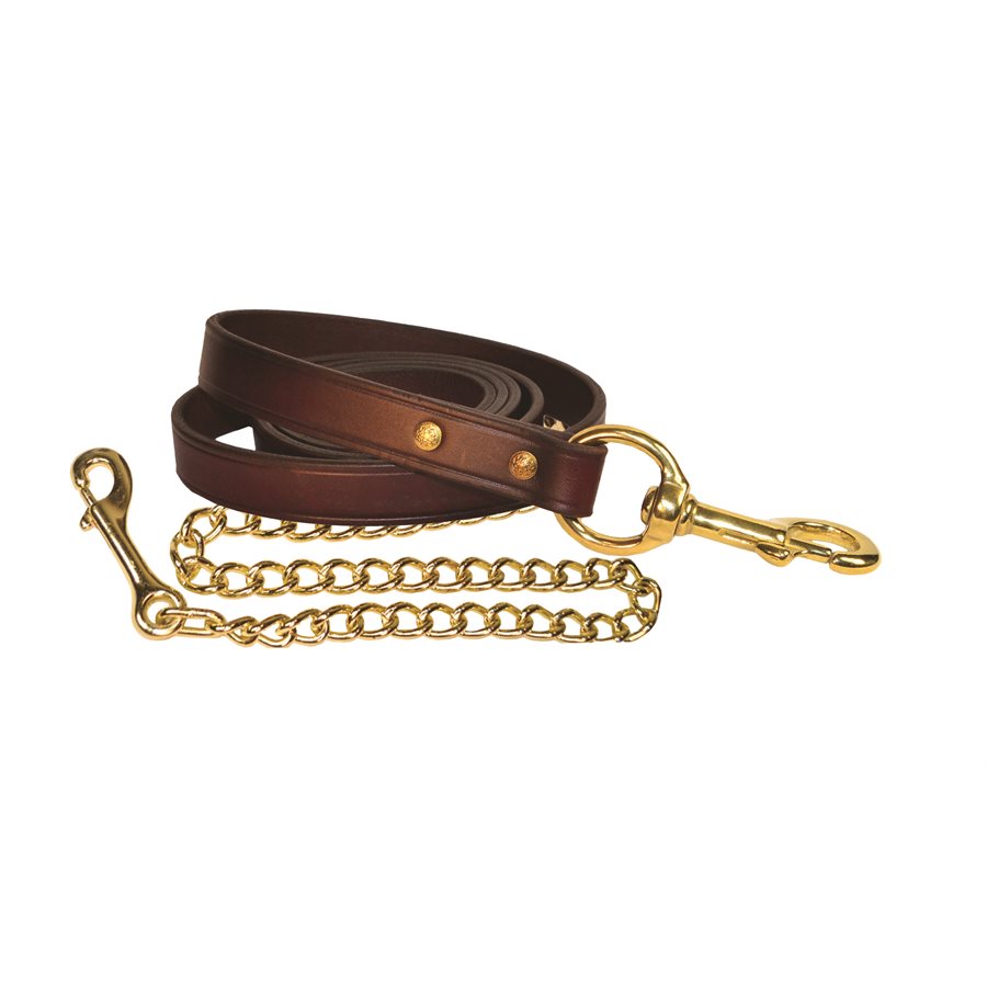 Show Halter Leather Lead Line Shank 3/4" Leather with 20" Brass Chain 