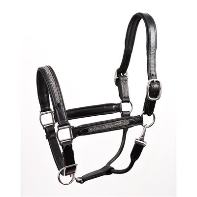 COB SILVER BLING BLACK PADDED HALTER W / STAINLESS STEEL HARDWARE