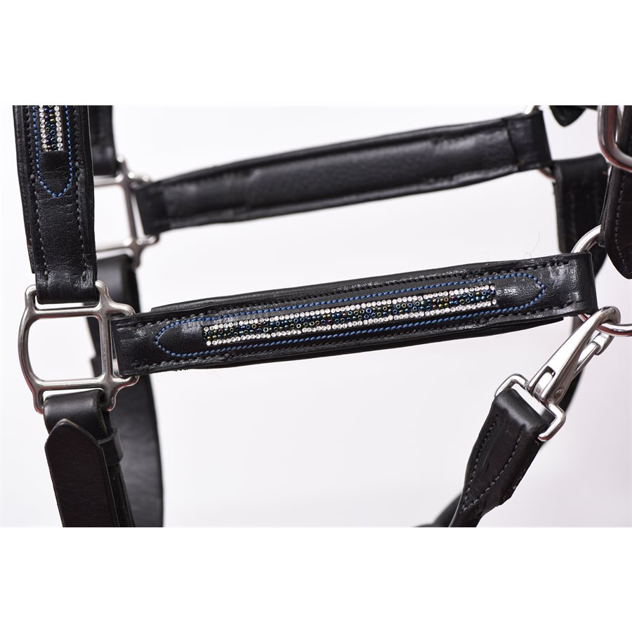 HORSE MULTI BLING BLACK PADDED HALTER W / STAINLESS STEEL HARDWARE