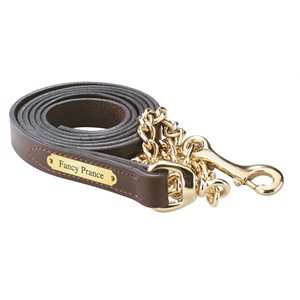 HAVANA LEATHER LEAD W / BRASS CHAIN & PLATE