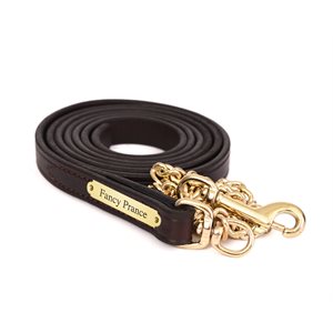 3 / 4" HAVANA LEATHER LEAD W / BRASS CHAIN & PLATE