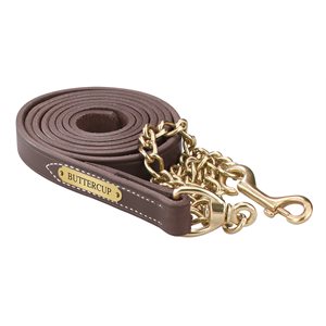 HAVANA LEATHER LEAD W / SOLID BRASS CHAIN & PLATE