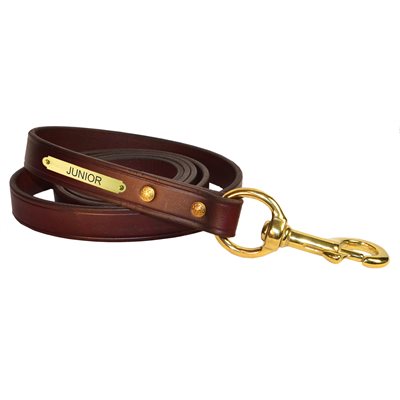 DUAL HAVANA LEATHER LEAD W / SOLID BRASS SNAP & PLATE