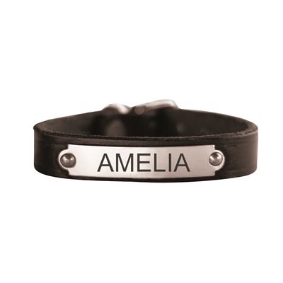 BLACK LEATHER BRACELET W / PLATE