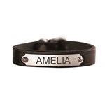 BLACK LEATHER BRACELET W / PLATE