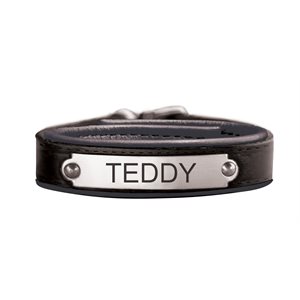 BLACK / BLACK PADDED LEATHER BRACELET W / PLATE