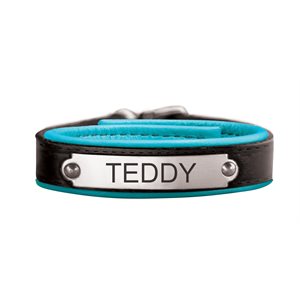 BLACK / TURQUOISE PADDED LEATHER BRACELET W / PLATE